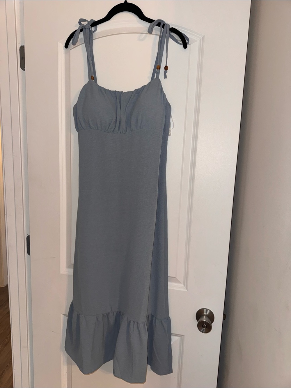 Light Blue Tie-Shoulder midi Sundress medium summer beach resort casual dress